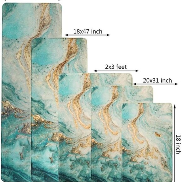 NEW Bath Rug Runner Luxury Turquoise Marble Velvet Bath Mat 18x47 inch Non-Slip - Picture 3 of 10
